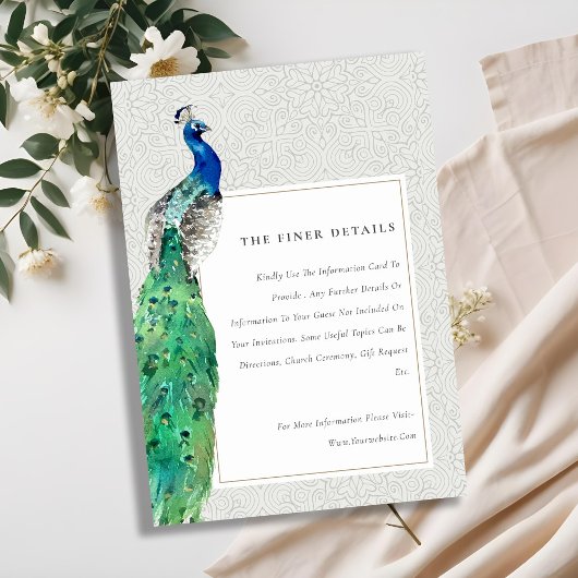 高級華美水彩孔雀の結婚詳細 エンクロージャーカード