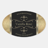 高級装飾金ゴールドグリッターブラックプロダクトラベル 楕円形シール (正面)