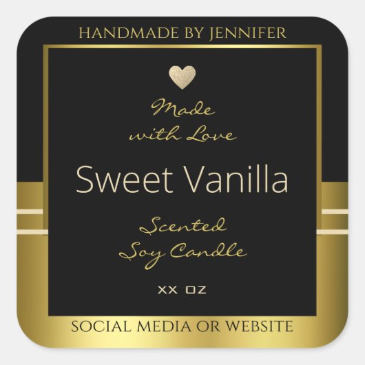 高級製品パッケージラベル黒と金ゴールド スクエアシール (正面)