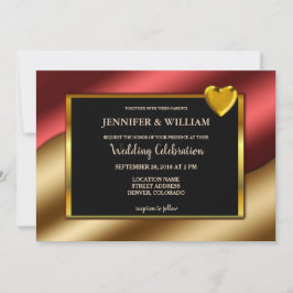 高級赤モダン金ゴールドグリッター結婚ハートズ 招待状