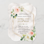 高級赤面クリームジオメトリックフレ結婚ーム 招待状 (正面/裏面)