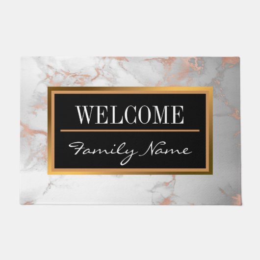 高級赤面グリッターホワイトピンクマーブルカスタマイズ ドアマット (正面)