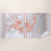 高級赤面グリッターホワイトピンクマーブルカスタマイズ ビーチタオル (正面)