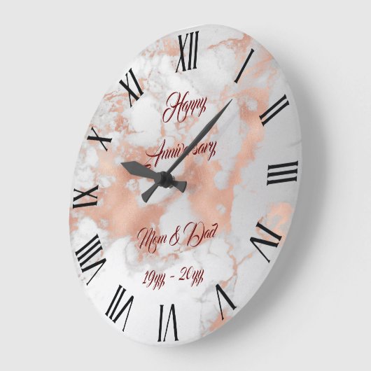 高級赤面グリッターホワイトピンクマーブルカスタマイズ ラージ壁時計 (傾斜)