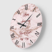 高級赤面バラピンクグリッターマーブルカスタマイズ ラージ壁時計 (傾斜)