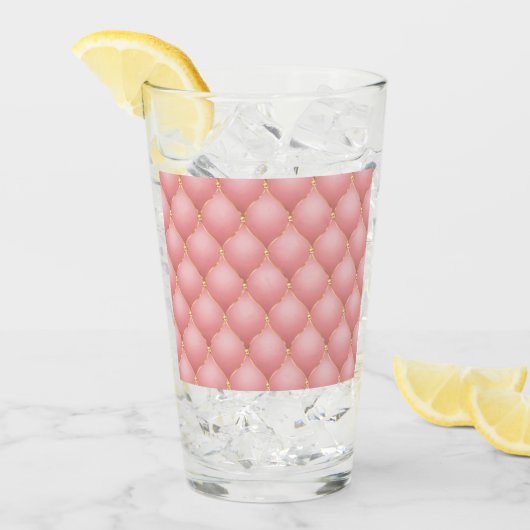 高級赤面ピンクローズ金ゴールドダイヤモンドタフテッドパターン タンブラーグラス (アイス正面)