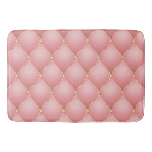 高級赤面ピンクローズ金ゴールドダイヤモンドタフテッドパターン バスマット (正面)