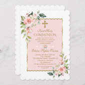 高級赤面フラワーズファースト聖餐式 招待状 (正面/裏面)