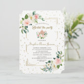 高級赤面フローラ金ゴールドグリッターブライダルシャワー 招待状 (スタンド正面)