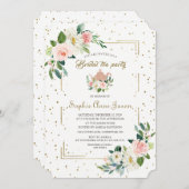 高級赤面フローラ金ゴールドグリッターブライダルシャワー 招待状 (正面/裏面)