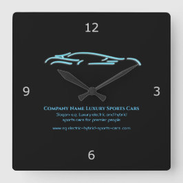 高級車のロゴ – アイスブルースポーツカーの黒 スクエア壁時計