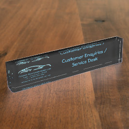 高級車のロゴ – アイスブルースポーツカーの黒 デスクネームプレート