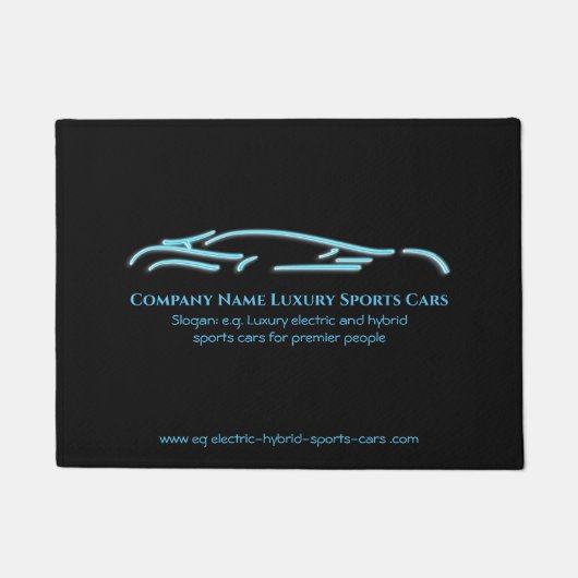 高級車のロゴ – アイスブルースポーツカーの黒 ドアマット (正面)