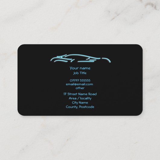 高級車のロゴ – アイスブルースポーツカーの黒 名刺 (裏面)