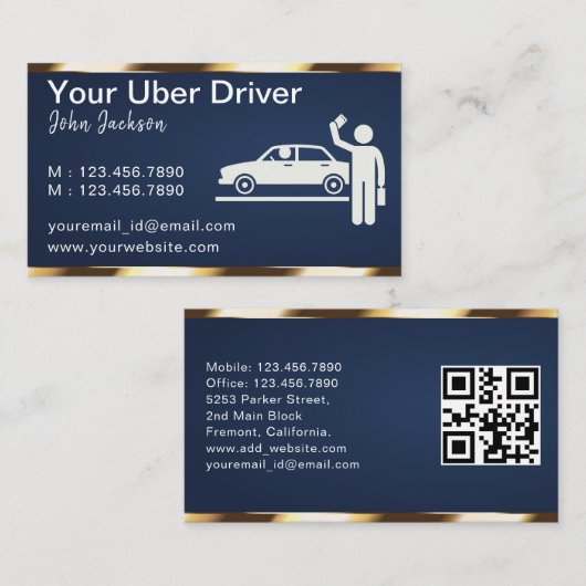 高級輸送車QRコード 青と金 名刺 (正面/裏面)