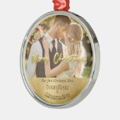 高級金ゴールドかわいいカップルの写真初めてのクリスマス メタルオーナメント (左)