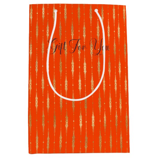 高級金ゴールドとオレンジの幾何学的パターン ミディアムペーパーバッグ (正面)