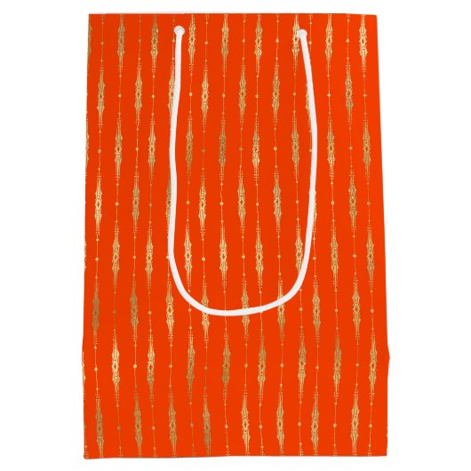 高級金ゴールドとオレンジの幾何学的パターン ミディアムペーパーバッグ (裏面)