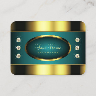 高級金ゴールドとティール（緑がかった色）ウィズダイヤモンドプロフェ 名刺