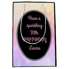 高級金ゴールドとピンクパーソナライズされたの30歳の誕生日 ミディアムペーパーバッグ