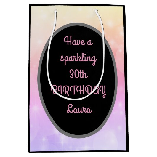 高級金ゴールドとピンクパーソナライズされたの30歳の誕生日 ミディアムペーパーバッグ (正面)