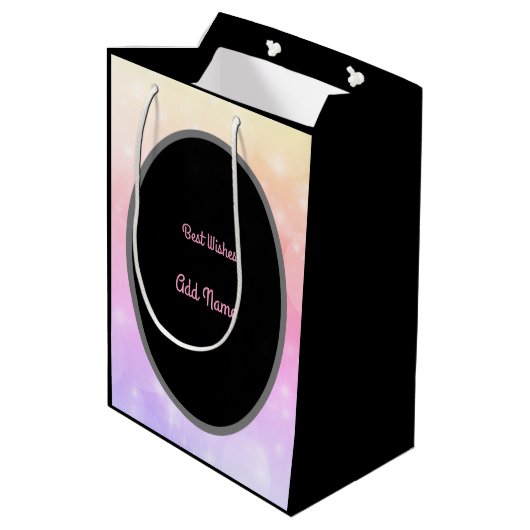 高級金ゴールドとピンクパーソナライズされた25誕生日 ミディアムペーパーバッグ (裏面アングル)