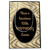 高級金ゴールドとブパーソナライズされたラック100誕生日 ミディアムペーパーバッグ (正面)