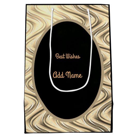 高級金ゴールドとブパーソナライズされたラック100誕生日 ミディアムペーパーバッグ (裏面)