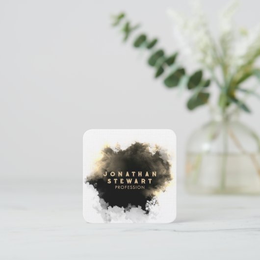 高級金ゴールドとブラックブラッシュストローク抽象芸術 スクエア名刺 (スタンド正面)