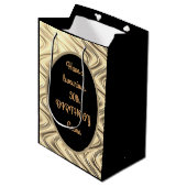 高級金ゴールドとブラック50パーソナライズされたth誕生日 ミディアムペーパーバッグ (正面アングル)