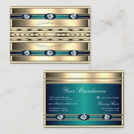 高級金ゴールドとブルーカラーとラインフェイクストーン 名刺