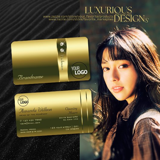 高級金ゴールドと明るい輝く宝石のロゴを追加 名刺