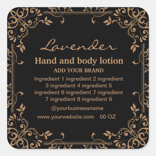 高級金ゴールドと黒い材料の長方形squ スクエアシール (正面)