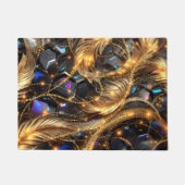 高級金ゴールドの羽と宝石のスパークルパターン ドアマット (正面)