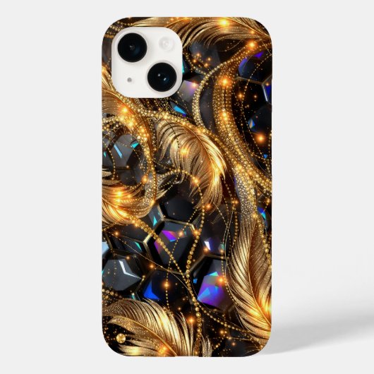 高級金ゴールドの羽と宝石のスパークルパターン Case-Mate iPhoneケース (裏面)