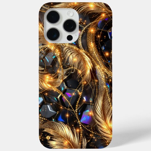 高級金ゴールドの羽と宝石のスパークルパターン Case-Mate iPhoneケース (裏面)