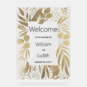 高級金ゴールドの葉のフローラへようこそ アクリルサイン (正面)