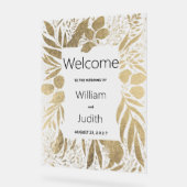 高級金ゴールドの葉のフローラへようこそ アクリルサイン (傾斜)