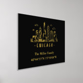 高級金ゴールドアメリカのスカイライン経緯度緯度シカゴ 箔ポスター (レイダウン)