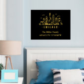 高級金ゴールドアメリカのスカイライン経緯度緯度シカゴ 箔ポスター (インサイチュ (寝室))