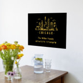 高級金ゴールドアメリカのスカイライン経緯度緯度シカゴ 箔ポスター (レイダウン (キッチン))