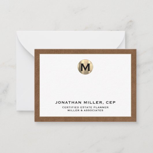 高級金ゴールドイニシャルロゴ ノートカード (正面)