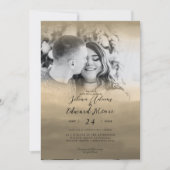 高級金ゴールドウォーターカラーオーバーレイフォト結婚ズ 招待状 (正面)