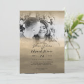 高級金ゴールドウォーターカラーオーバーレイフォト結婚ズ 招待状 (スタンド正面)