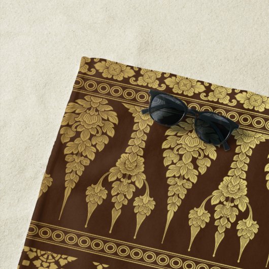 高級金ゴールドエレガントとブラウンエジプトダマスク ビーチタオル (インサイチュ)