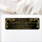 高級金ゴールドエレガントフローラ&ダーク差出人住所 ラベル (インサイチュ)