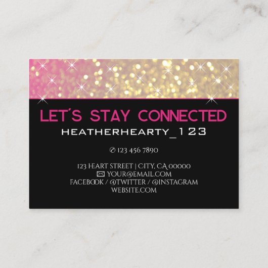 高級金ゴールドガーリーネオンピンクグリッターロゴテンプレート 名刺 (裏面)