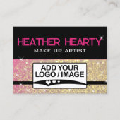 高級金ゴールドガーリーネオンピンクグリッターロゴテンプレート 名刺 (正面)