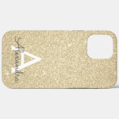 高級金ゴールドグリッターとスパークルモノグラム Case-Mate iPhoneケース (裏面 (横))