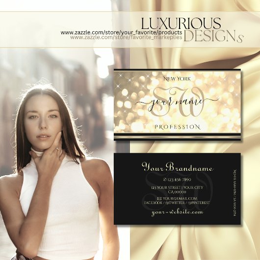 高級金ゴールドグリッターイニシャルブラックゴールデン縁ど 名刺